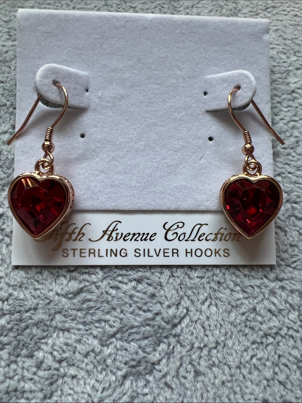 FAC rose gold -Tone Red Heart Dangle Earrings